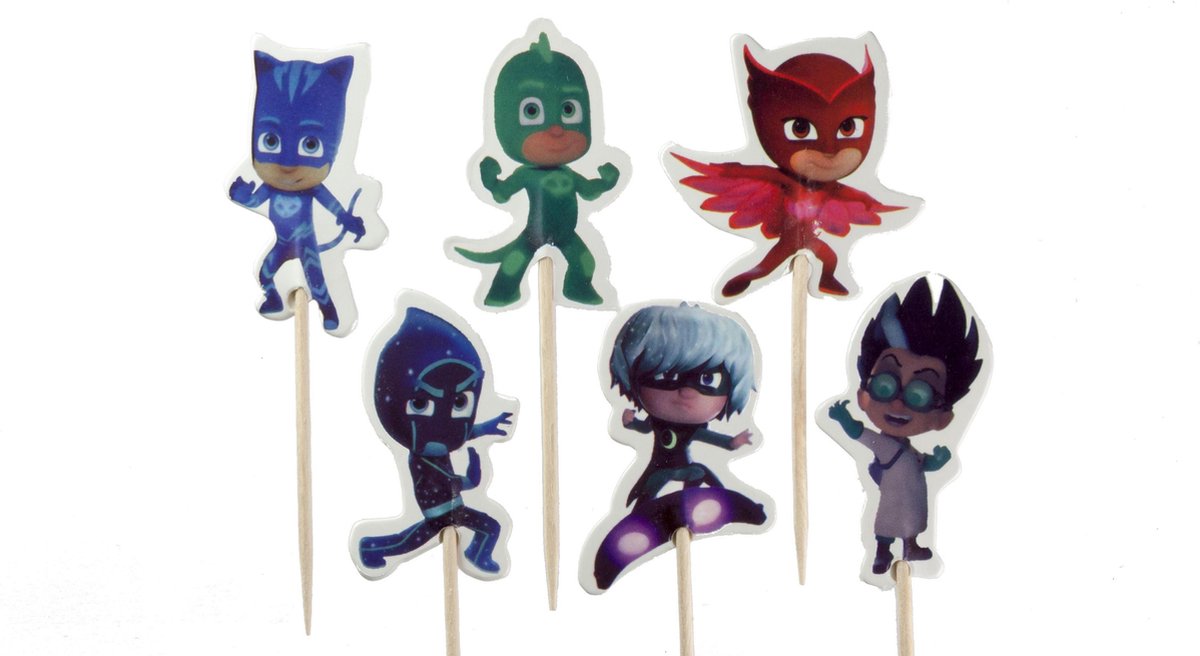 PJ Masks Pyjamahelden | 24 stuks | cocktail prikker | cupcake decoratie | prikkers met versiering | taartversiering