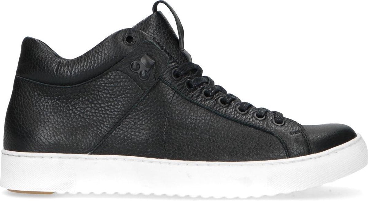 Manfield - Heren - Zwarte leren hoge sneakers - Maat 43