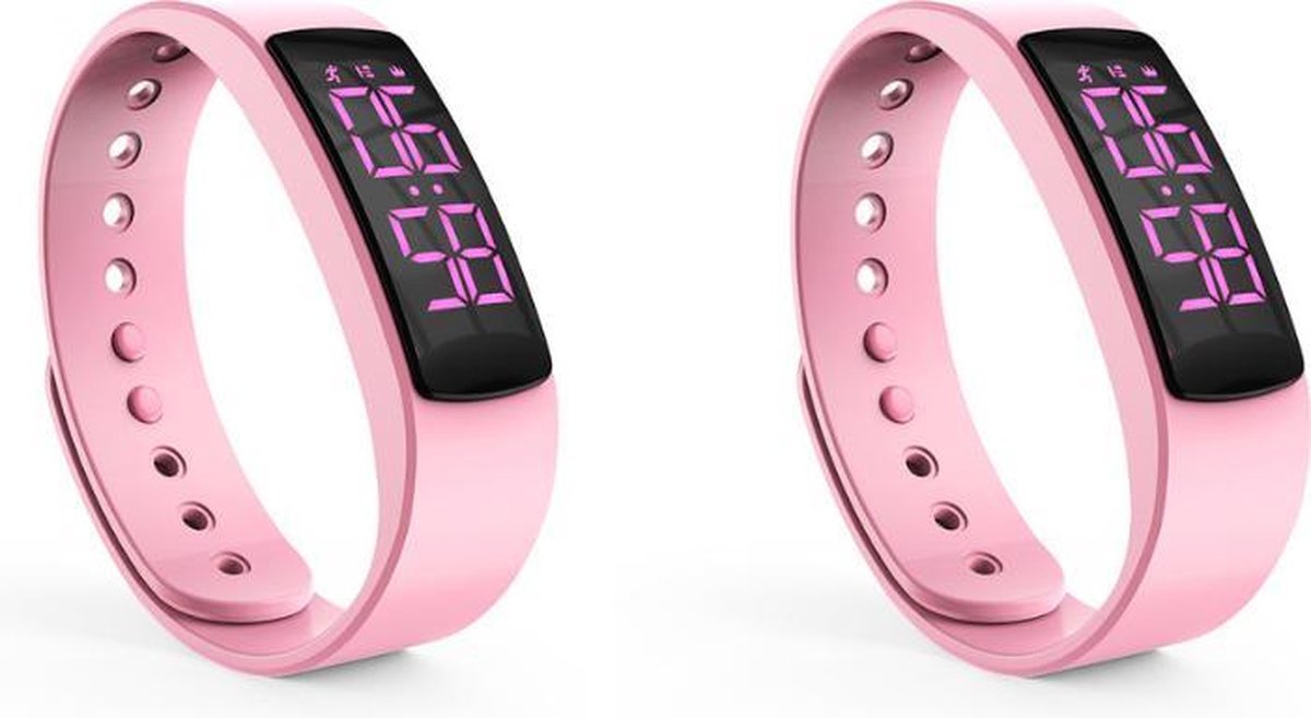 Stappenteller Dames| Stappenteller horloge Heren |Beweging Tracker | Vetverbranding| Roze met extra roze bandje