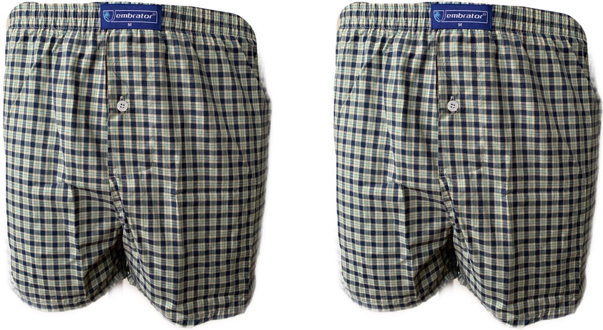 Embrator 2-stuks mannen Boxershort geweven katoen wit/blauw/turquoise 4XL
