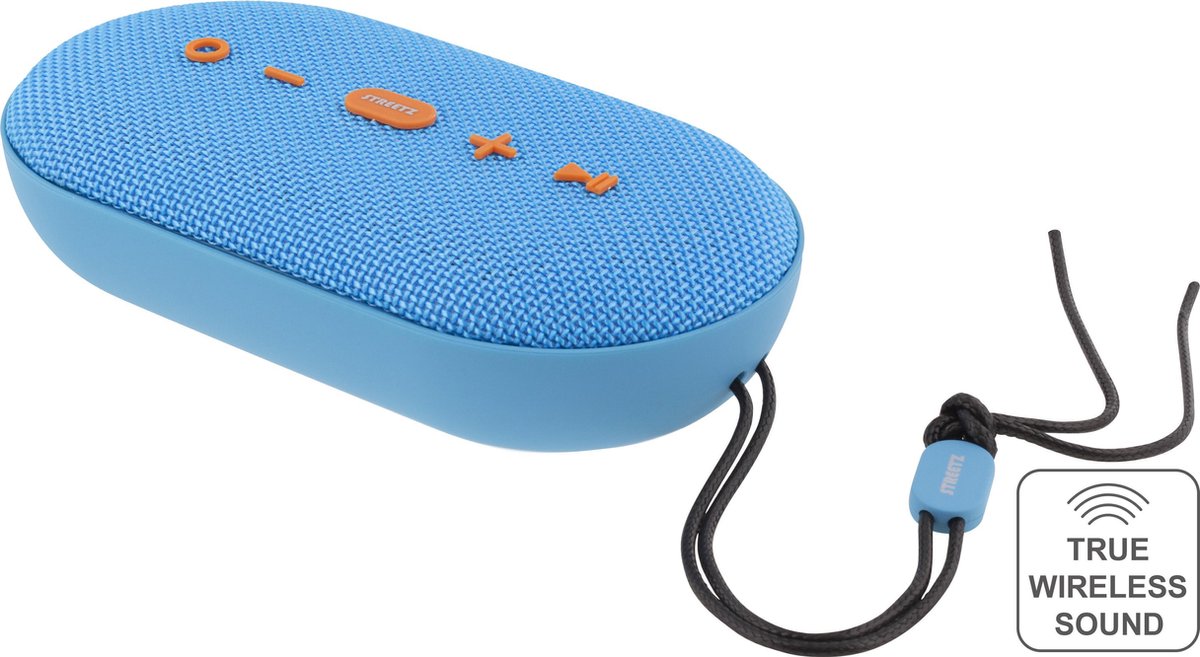 STREETZ CM755 Waterbestendig Bluetooth speaker IPX5 - Stof ontwerp - 2x5W - TWS - Blauw