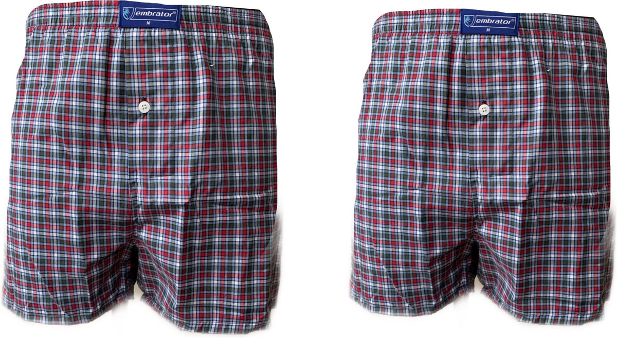 Embrator 2-stuks mannen Boxershort geweven katoen grijs/blauw/wit/rood M