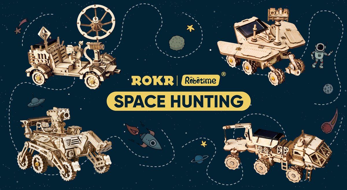Robotime Hermes Rover met zonnecel LS504 - Houten Modelbouw - DIY