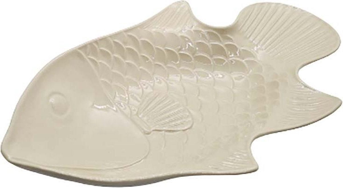 Vis Schaal - Visbord - Visschaal - Handgemaakt en geschilderd - Presenteerschaal Crème  37 cm