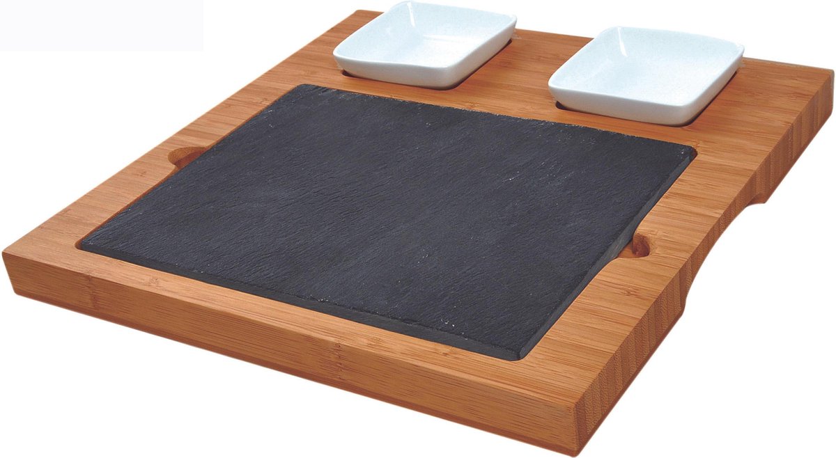 Point-Virgule Bamboo Serveerplank met leisteen + kommetjes