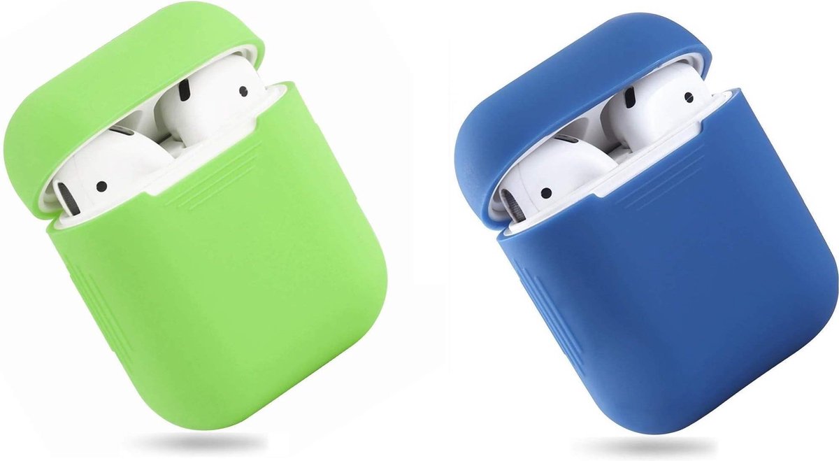 Bescherm Hoesje Cover SET 2 STUKS voor Apple AirPods Case -Lime green en donkerblauw