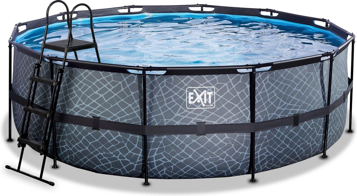 EXIT Stone zwembad ø427x122cm met zandfilterpomp - grijs