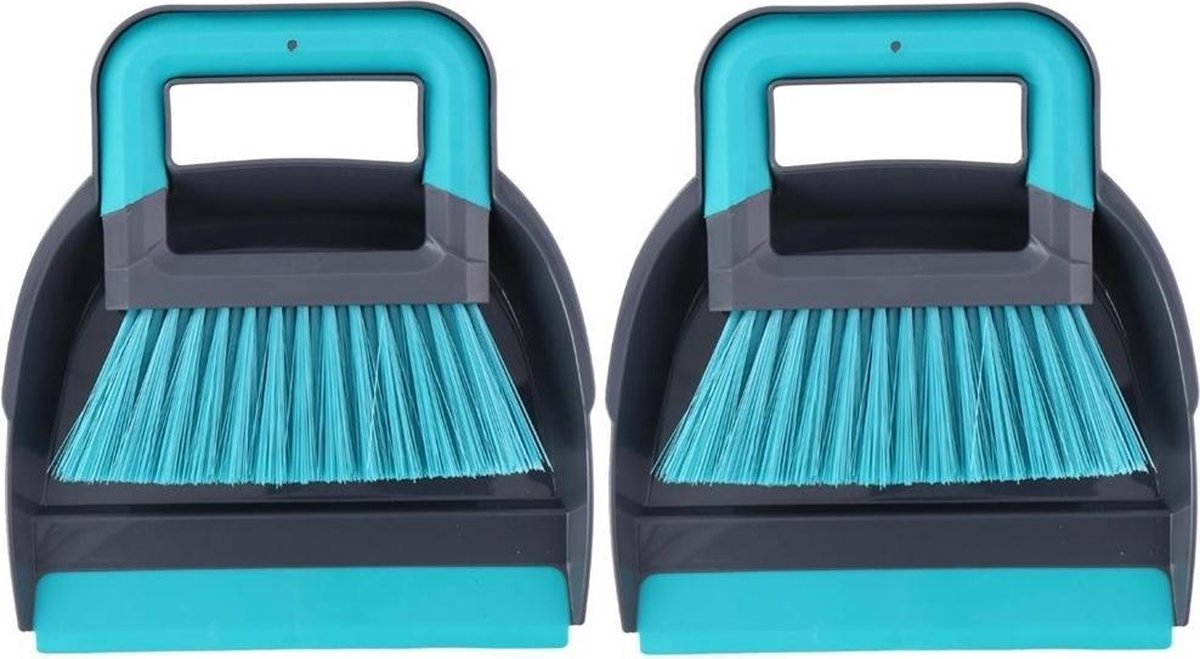 2 sets stoffer en blik donkergrijs / blauw 19 x 21