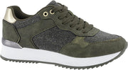 Graceland Dames Khaki sneaker glitter - Maat 41