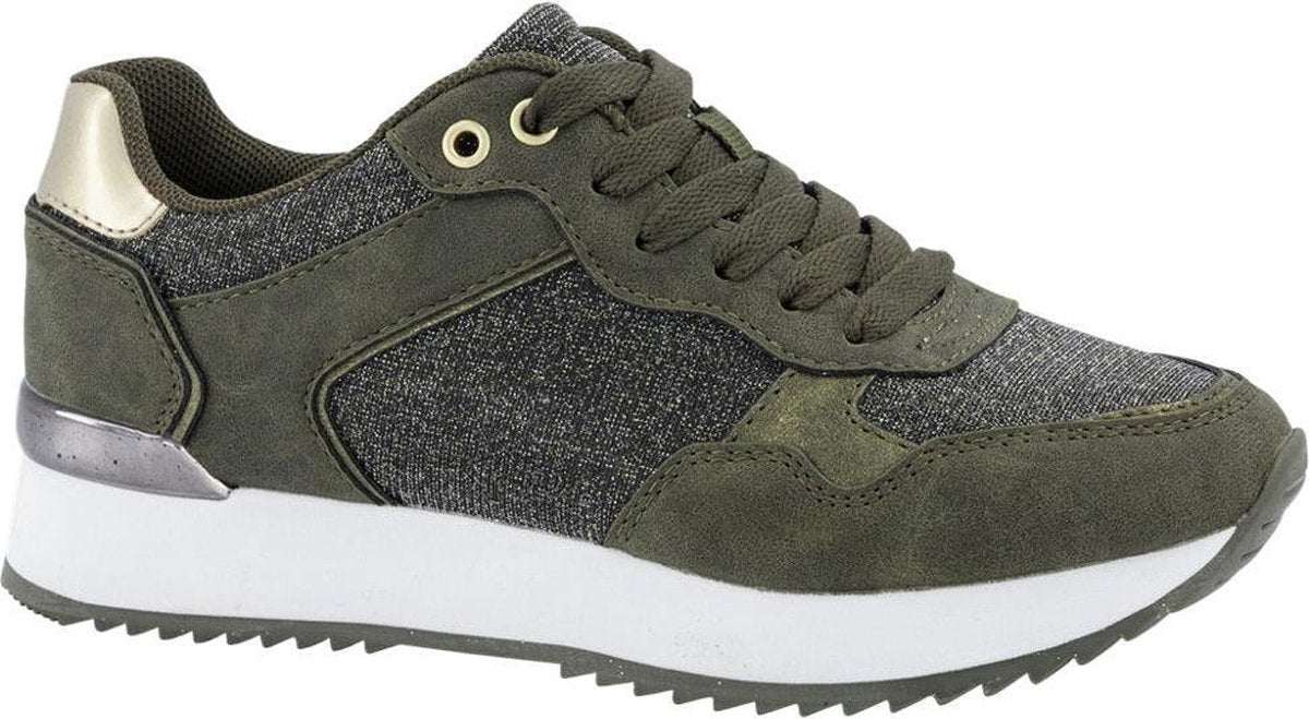 Graceland Dames Khaki sneaker glitter - Maat 42