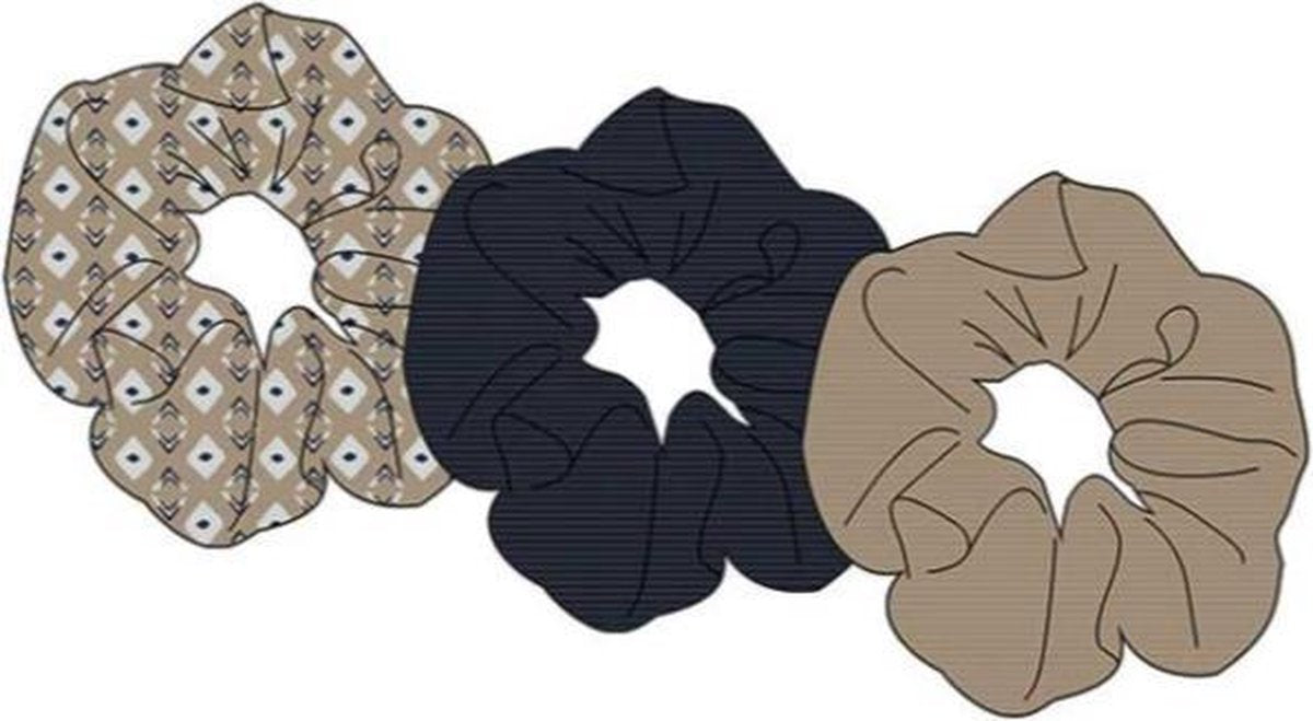 Sarlini Haarelastiek Scrunchies Plisé Blauw/Ecru | 3 stuks