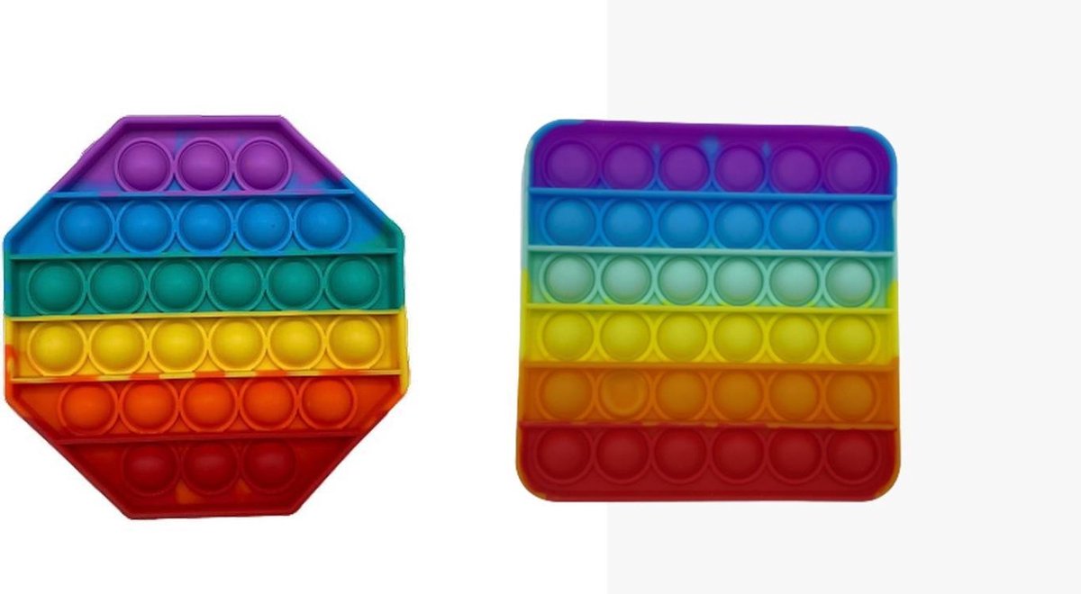 2x Pop it - Fidget Toys Pakket - Fidget - Vierkant regenboog en  * 8 hoek * camouflage