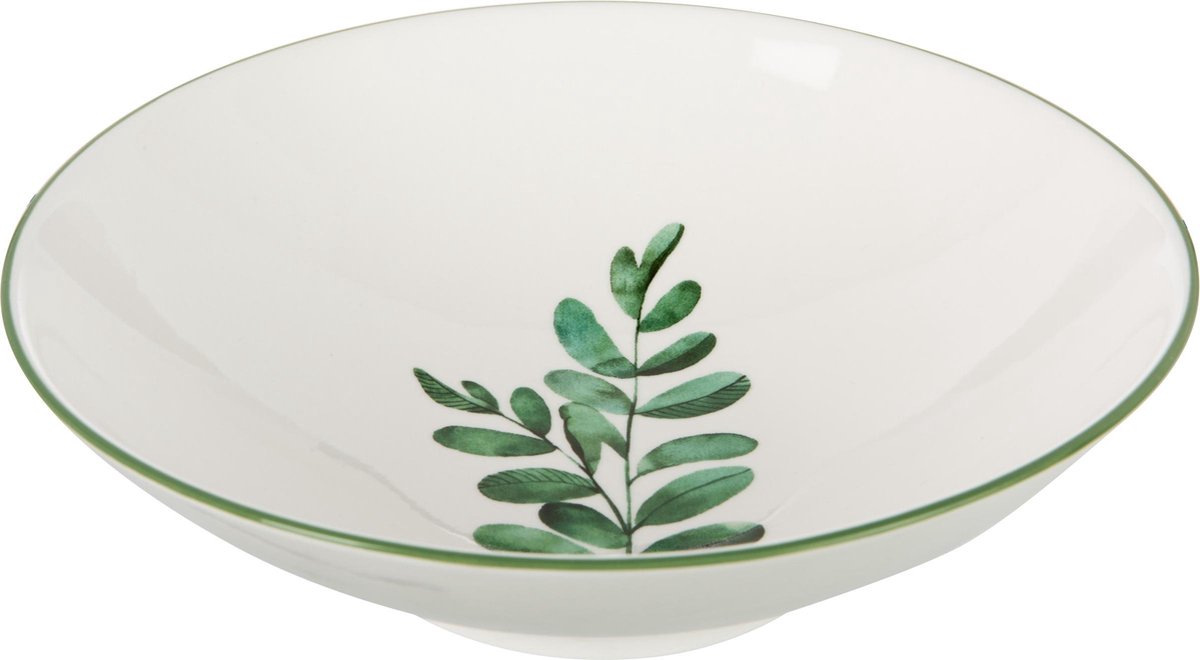 J-Line Bord Diep Eucalyptus Porselein Wit/Groen Large