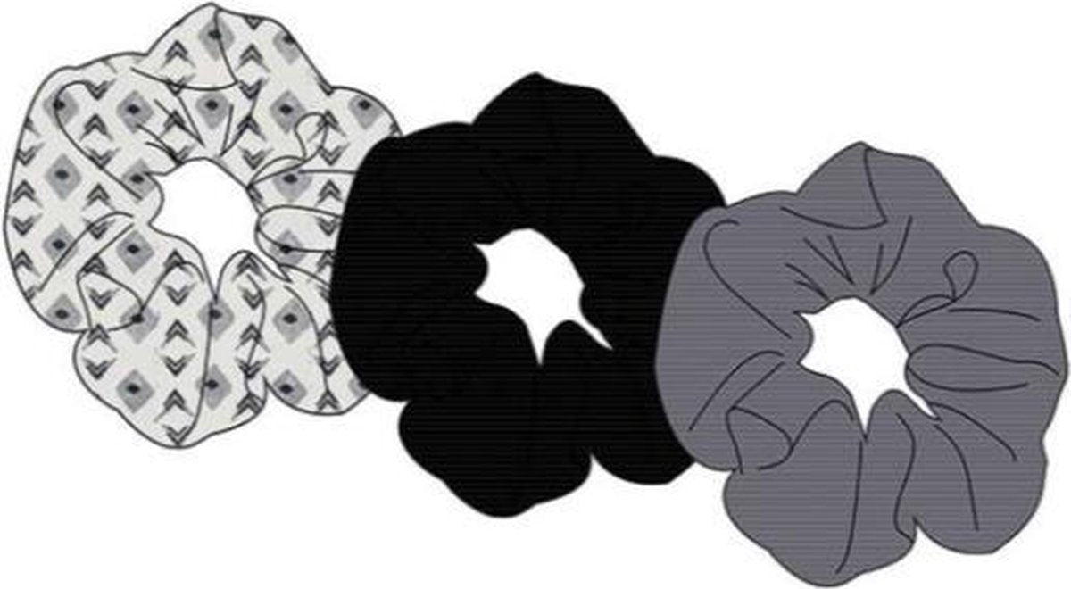 Sarlini Haarelastiek Scrunchies Plisé Grijs/Zwart | 3 stuks