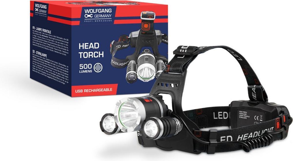 Wolfgang - LED Hoofdlamp - 90 Graden Verstelbaar - 3 Standen - 1 tot 5 uur Brandduur