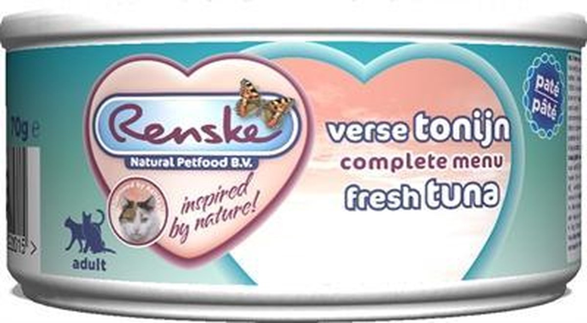Renske vers vlees maaltijd kat verse tonijn paté - 70 gr - 24 stuks