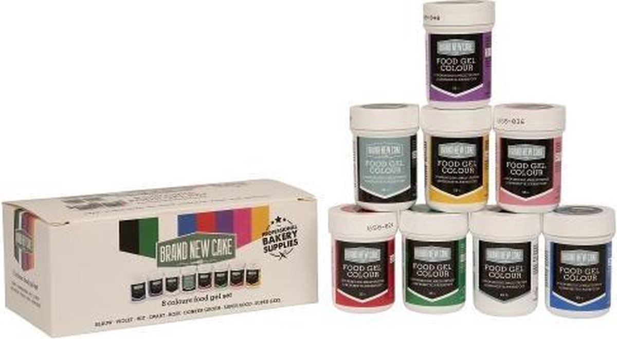 BrandNewCake Eetbare voedingskleurstof Gel Assortiment (8x 35gr)