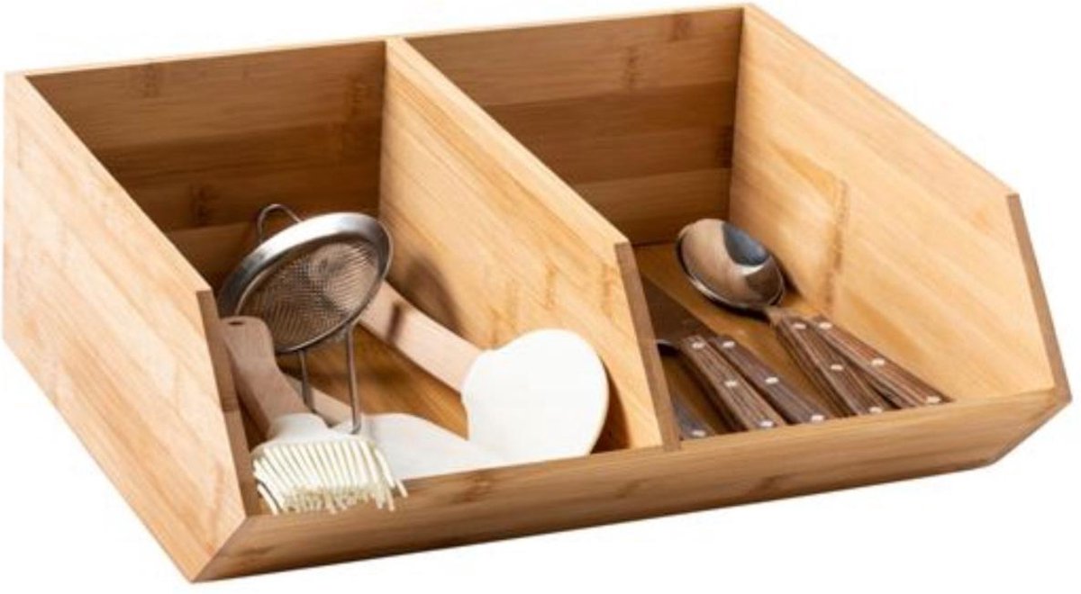 Opbergdoos Opbergbox Organiser Stapelbaar Bamboe Multifunctioneel voor Keuken of Kantoor H13/B34