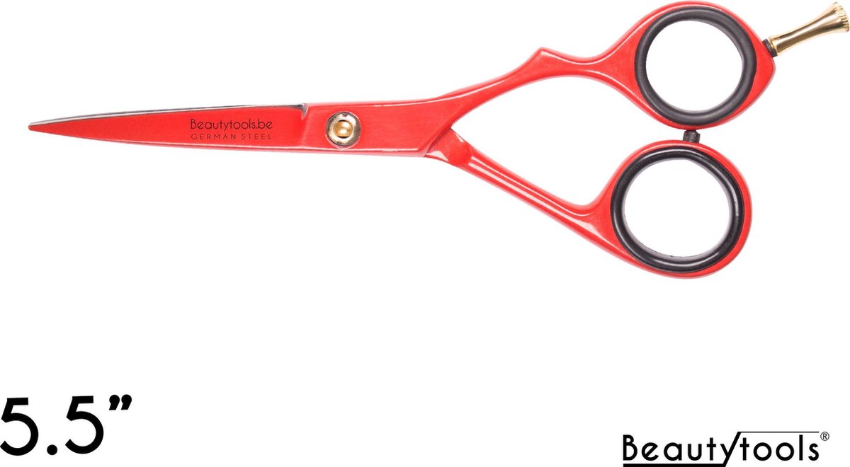 BeautyTools GOLD LINE Kappersschaar / Knipschaar Rechtshandig voor Dik Haar - Red ThicCut (5.5 Inch) - (RS-1369)