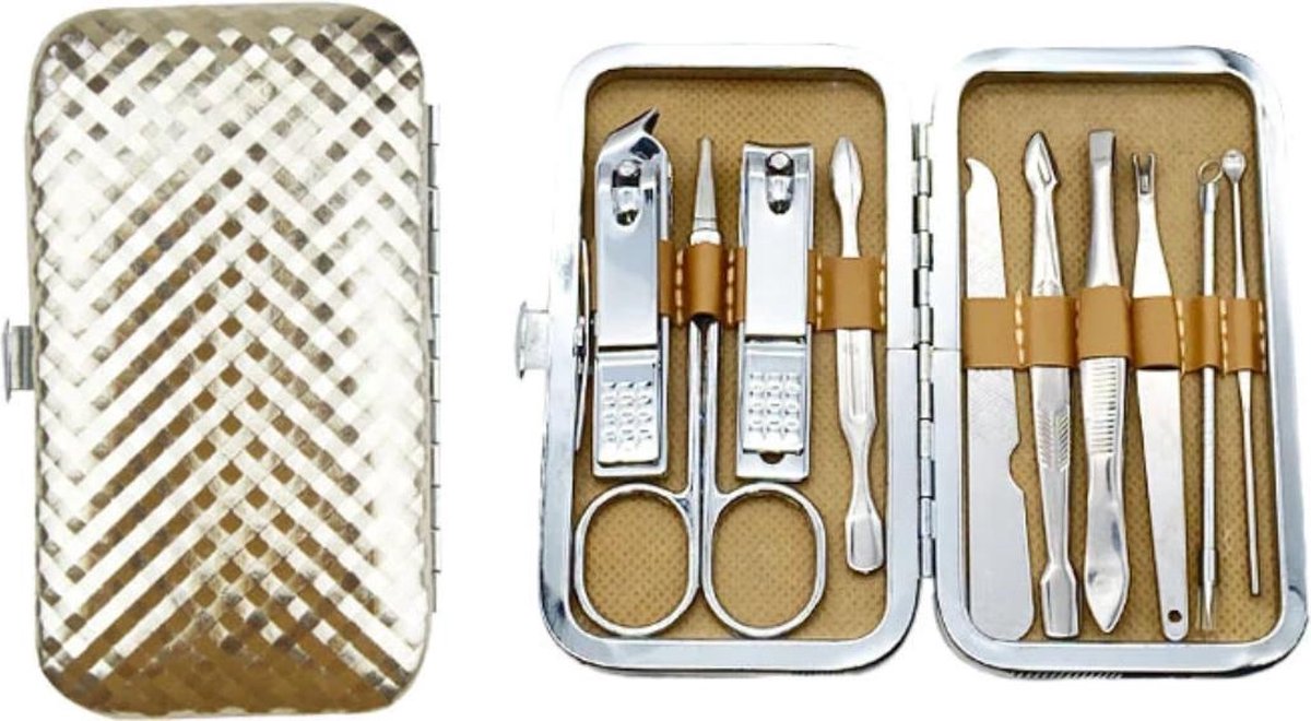Sorprese manicure set (10 delig) – nagelknipper –  goud – pedicure set - beautycase