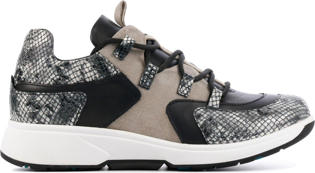 Xsensible Vrouwen Leren Slangenprint Lage sneakers / Damesschoenen 30207.3  - Zwart - Maat 39