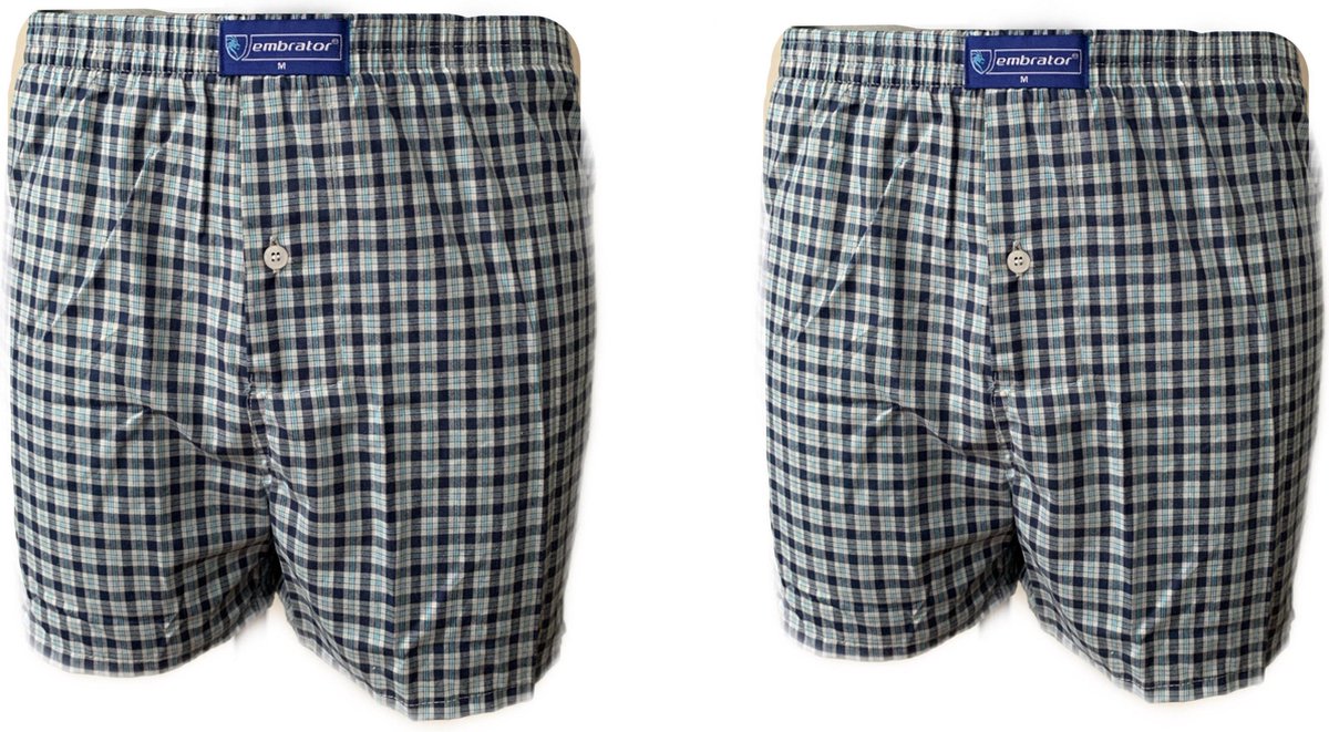 Embrator 2-stuks mannen Boxershort geweven katoen blauw/turquoise M