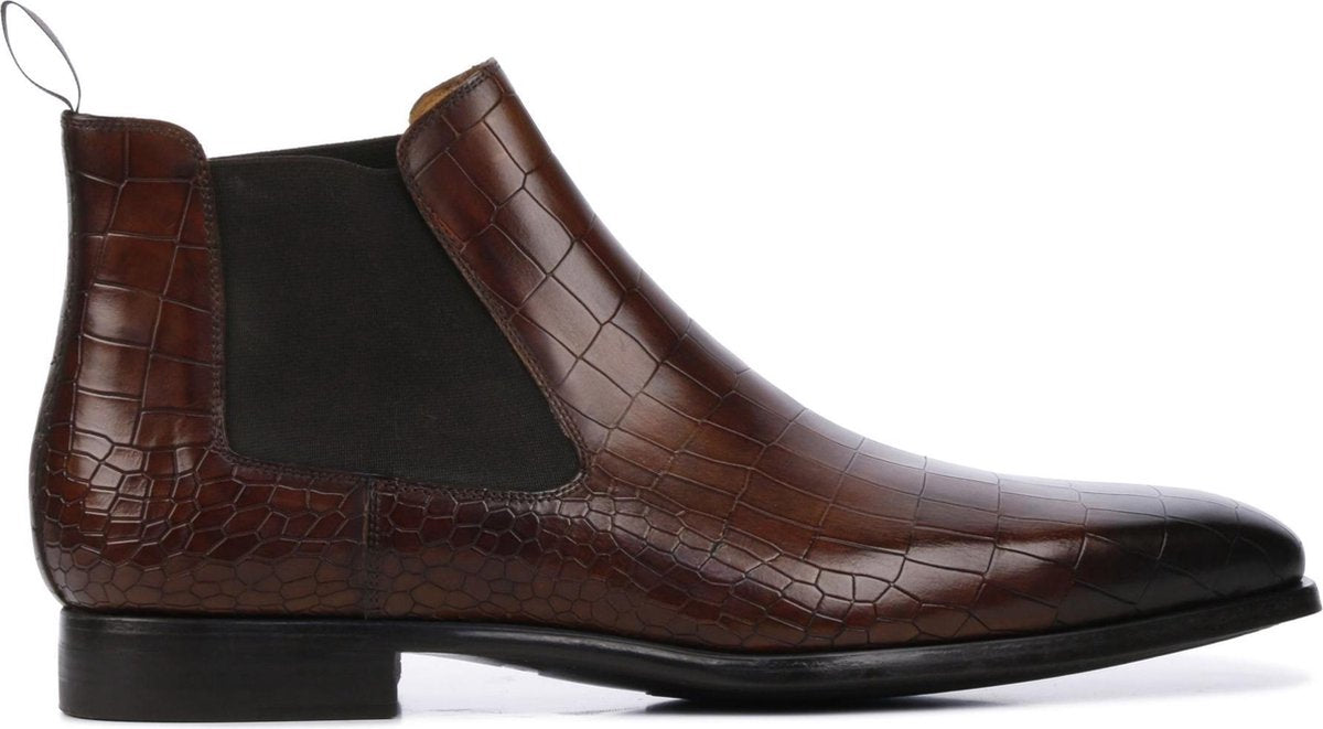 Magnanni Mannen Leren Crocoprint Enkellaarsjes / Laarzen / Herenschoenen 20109 - Cognac - maat 45