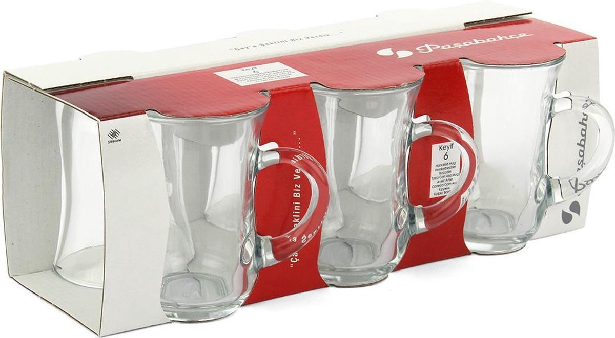 Pasabahce Keyif -  Turkse Theeglazen Met Oor - Set van 6 - 140 ml