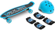Toyz Dexter skateboard met elleboog- en kniebeschermers- ledverlichting BLUE
