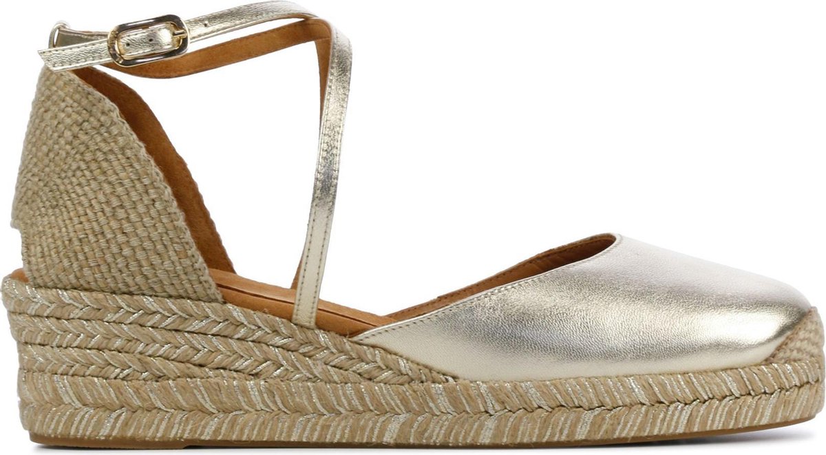 Unisa Vrouwen Leer Espadrilles / Damesschoenen Plateauzool Hoogte 2.5 - 4.5 cm Gesp sluiting -  Caude met - Goud - maat 37