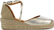 Unisa Vrouwen Leer Espadrilles / Damesschoenen Plateauzool Hoogte 2.5 - 4.5 cm Gesp sluiting -  Caude met - Goud - maat 37