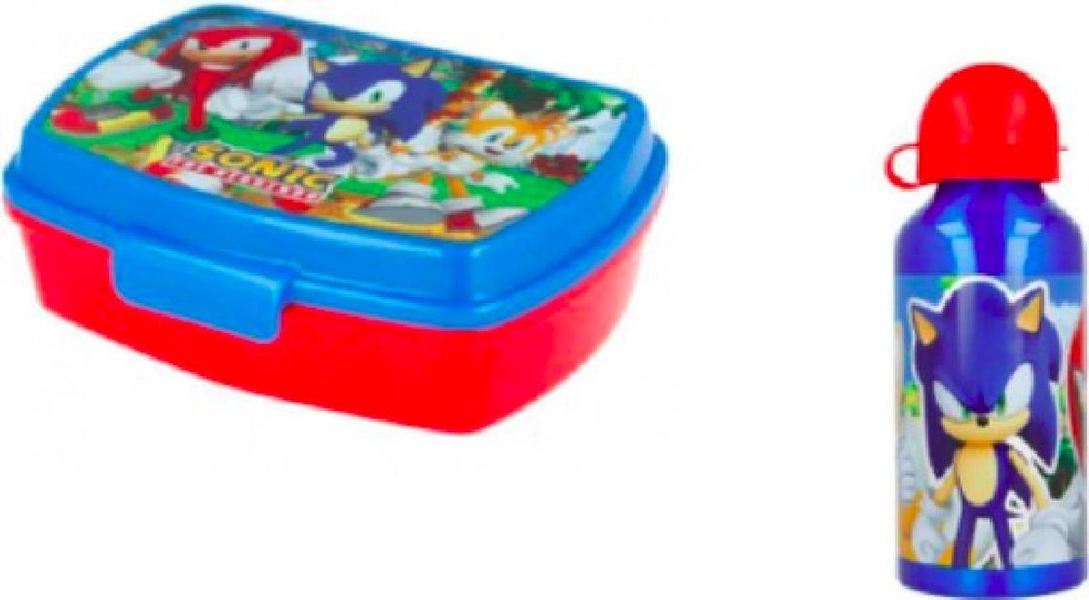 Sonic brooddoos (17 cm - 13 cm - 6 cm) + drinkfles (17 cm hoog - 400 ml)