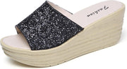 Lovertjes Wedge Dikke onderkant Stijlvol Veelzijdig Antislip Draagbare Pantoffels voor Dames (Kleur: Zwart Maat: 39)
