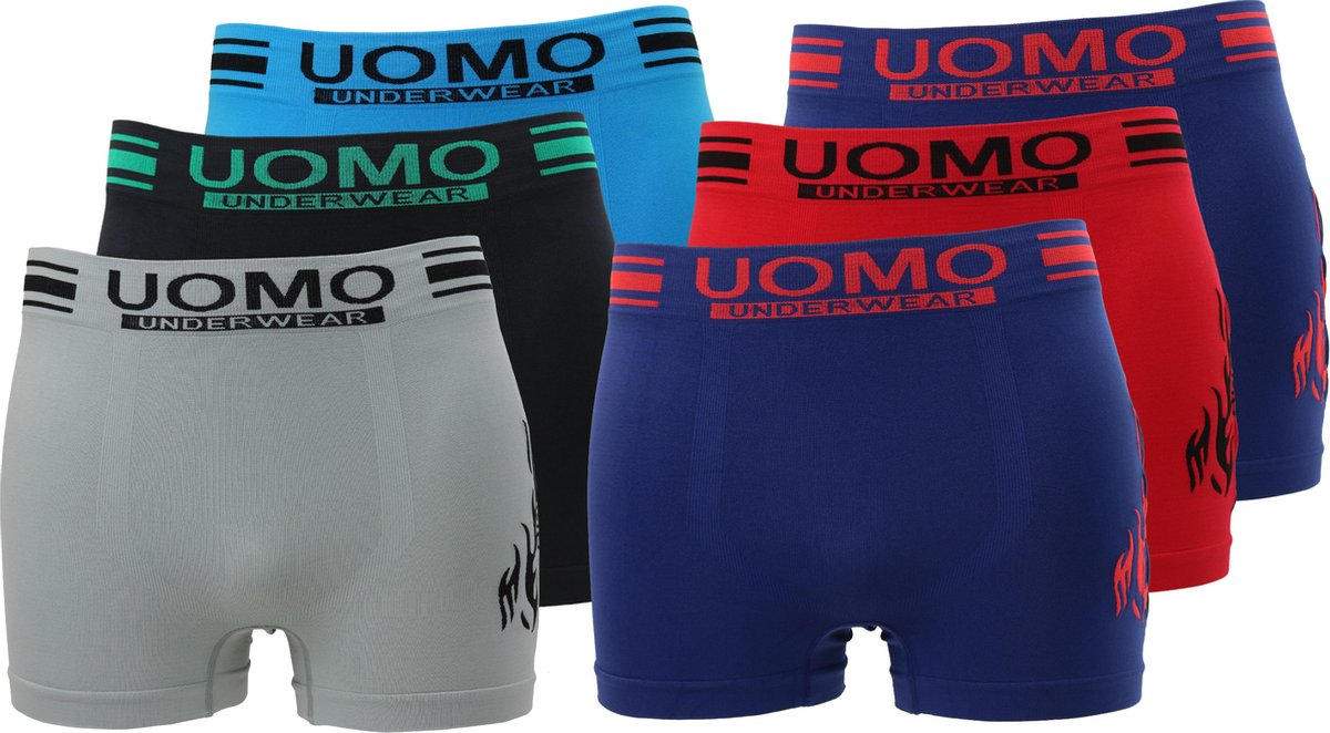 Uomo - Naadloze Boxershorts - Fire - Donkerblauw- 6 Pack - Maat S/M