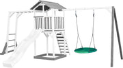 AXI Beach Tower Speeltoren met klimrek en Summer Nestschommel Grijs/wit - Witte Glijbaan - Zandbak - FSC Hout
