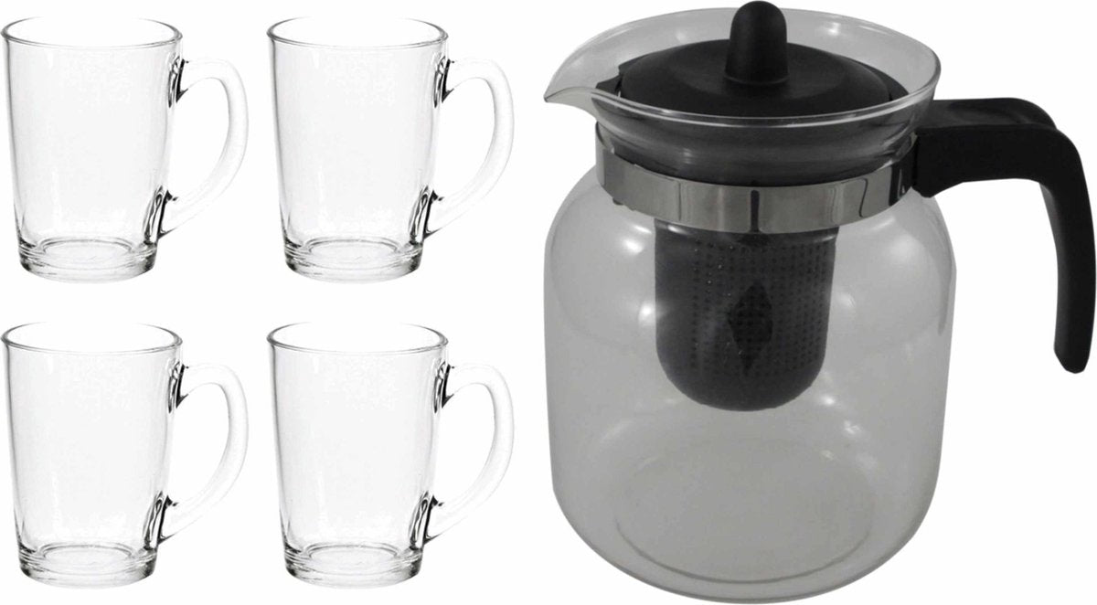 Glazen theepot zwart met filter van 1