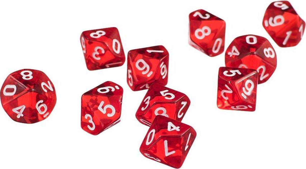 Dobbelsteen met 10 kanten - Set van 5 dobbelstenen! - Tienkantige dobbelstenen - D10-100 - Polydice - Chessex dobbelstenen 10 kantig  zijdig - Rood