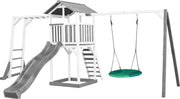 AXI Beach Tower Speeltoren met klimrek en Summer Nestschommel Grijs/wit - Grijze Glijbaan - Zandbak - FSC Hout