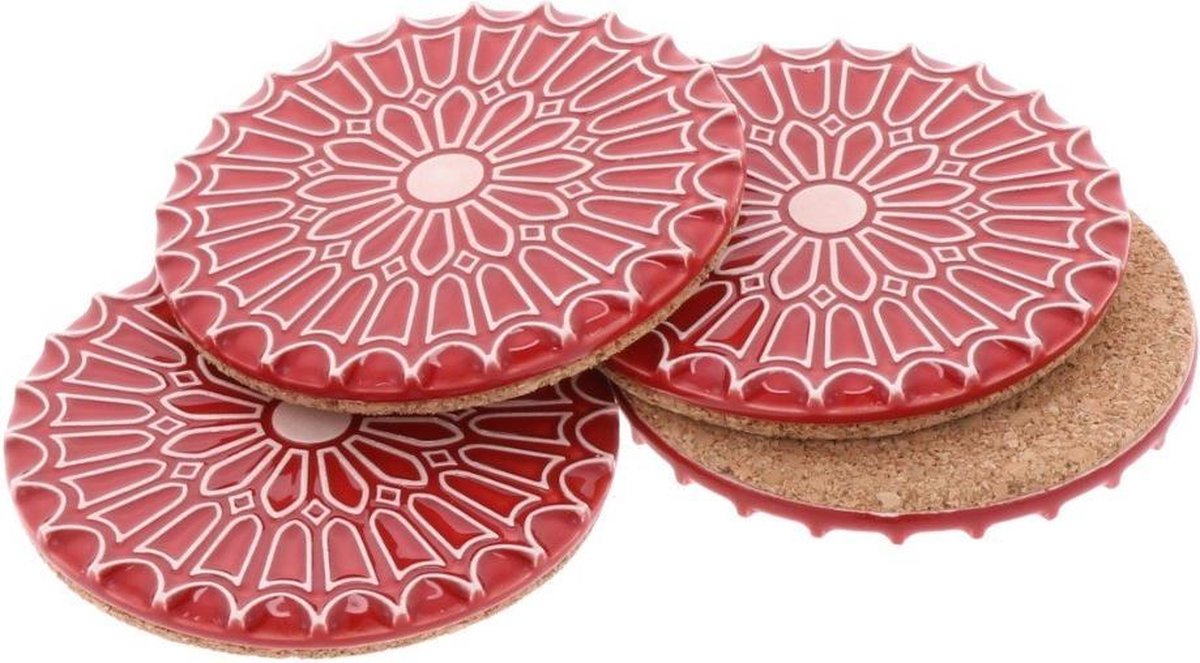 Batalha - set 4 luxe onderzetters van keramiek en kurk - rood