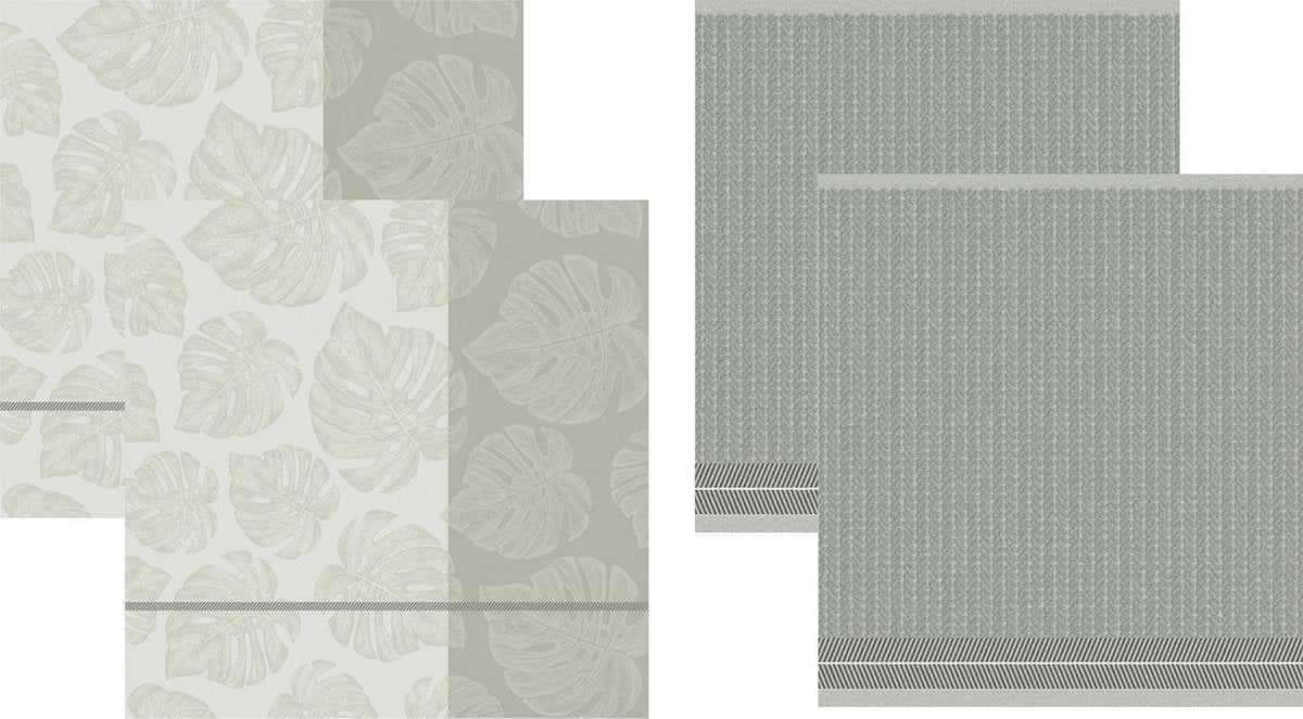 DDDDD Monstera - 2x Theedoek & 2x Keukendoek - Cream