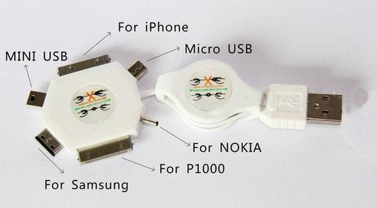 6-in-1 Retractable USB Charger (Wit)