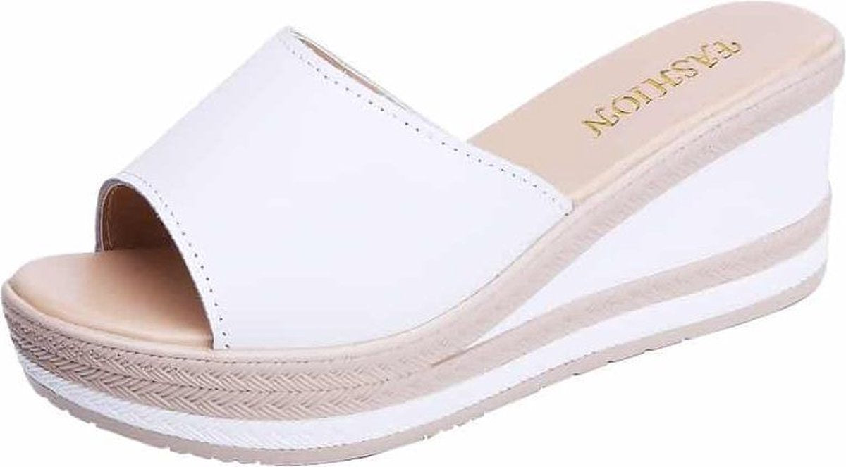 Dikke bodem verhoogde casual wilde sandalen pantoffels voor dames (kleur: wit maat: 36)