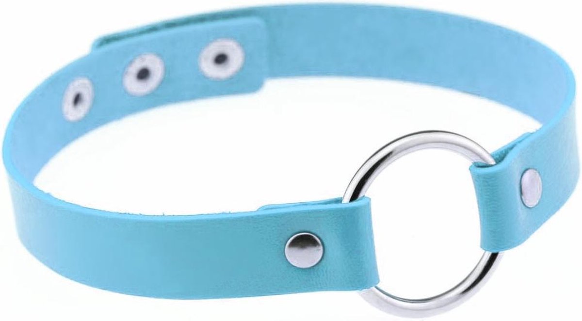 KIMU choker blauw ring - PU leer collar ketting halsband sexy gag