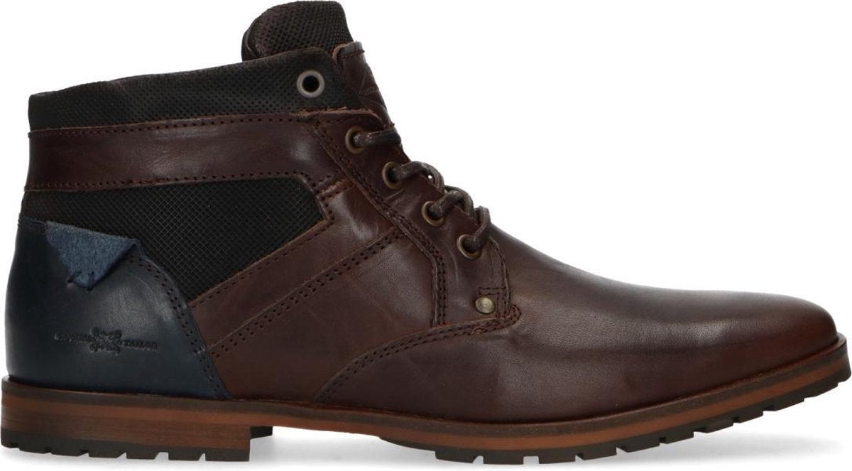 Manfield - Heren - Donkerbruine veterboots - Maat 43
