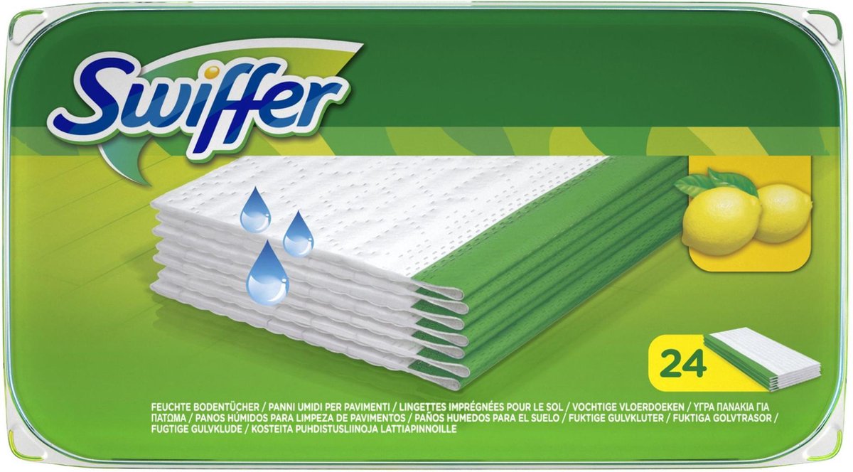 Swiffer Vloerreiniger Vochtige Vloerdoekjes Met Frisse Citroengeur - Voordeelverpakking 6 x 24 Navullingen