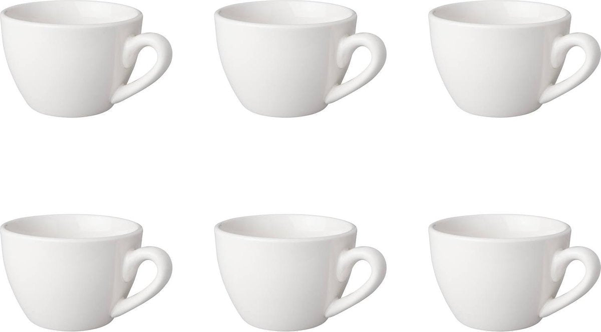 Mammoet Budgetline set 6 Cappuccinokop + schotel 21 cl 13.5 cm Wit Porselein 508367+508369