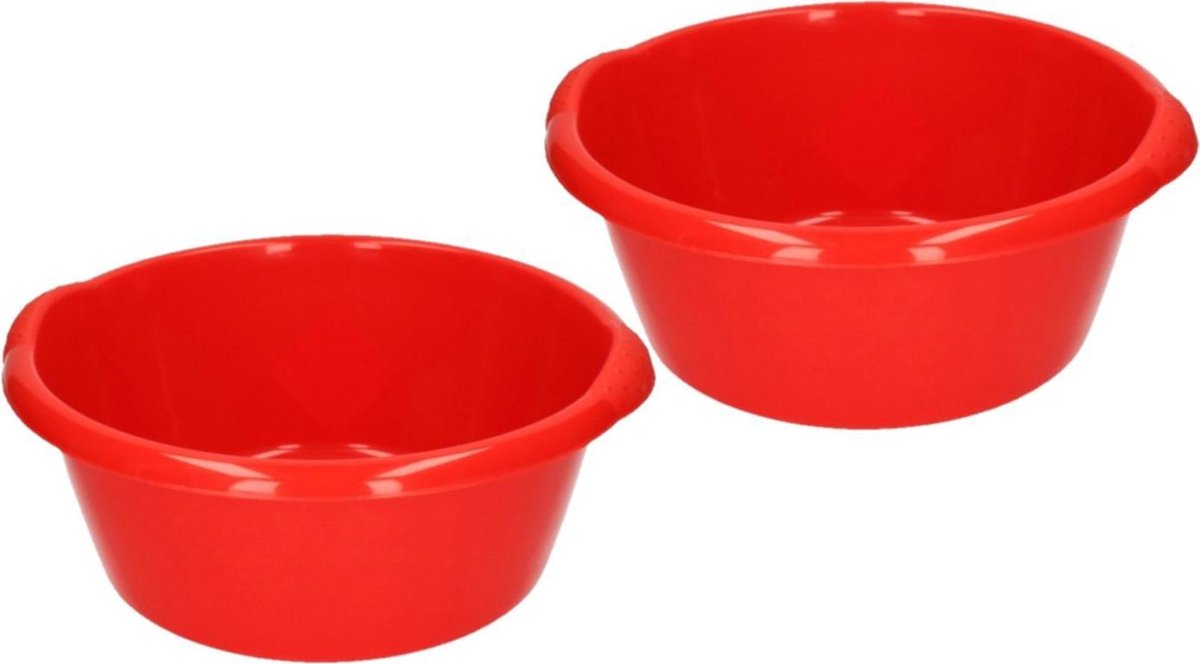 2x stuks ronde afwasteil / afwasbak rood 10 liter - camping / handwas afwasteilen