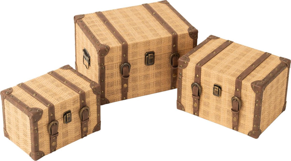J-Line Set Van 3 Koffers Rechthoek Hout Beige/Bruin