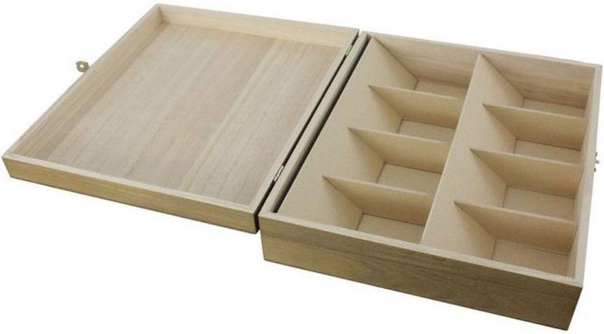 Orange85 Theedoos - Voor Theezakjes - 8 Vakken - Hout - Met Deksel- 24 x 28 cm