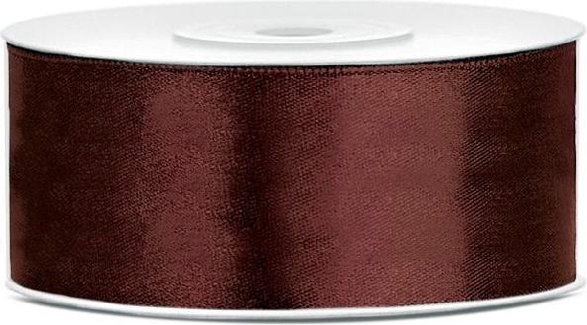 Satin Ribbon lint 25 mm rol 25 meter kleur: Bruin